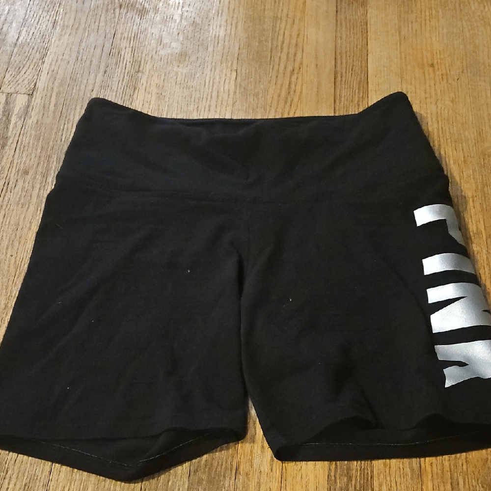 PINK Victoria's Secret Black Bike Shorts with Metallic Logo